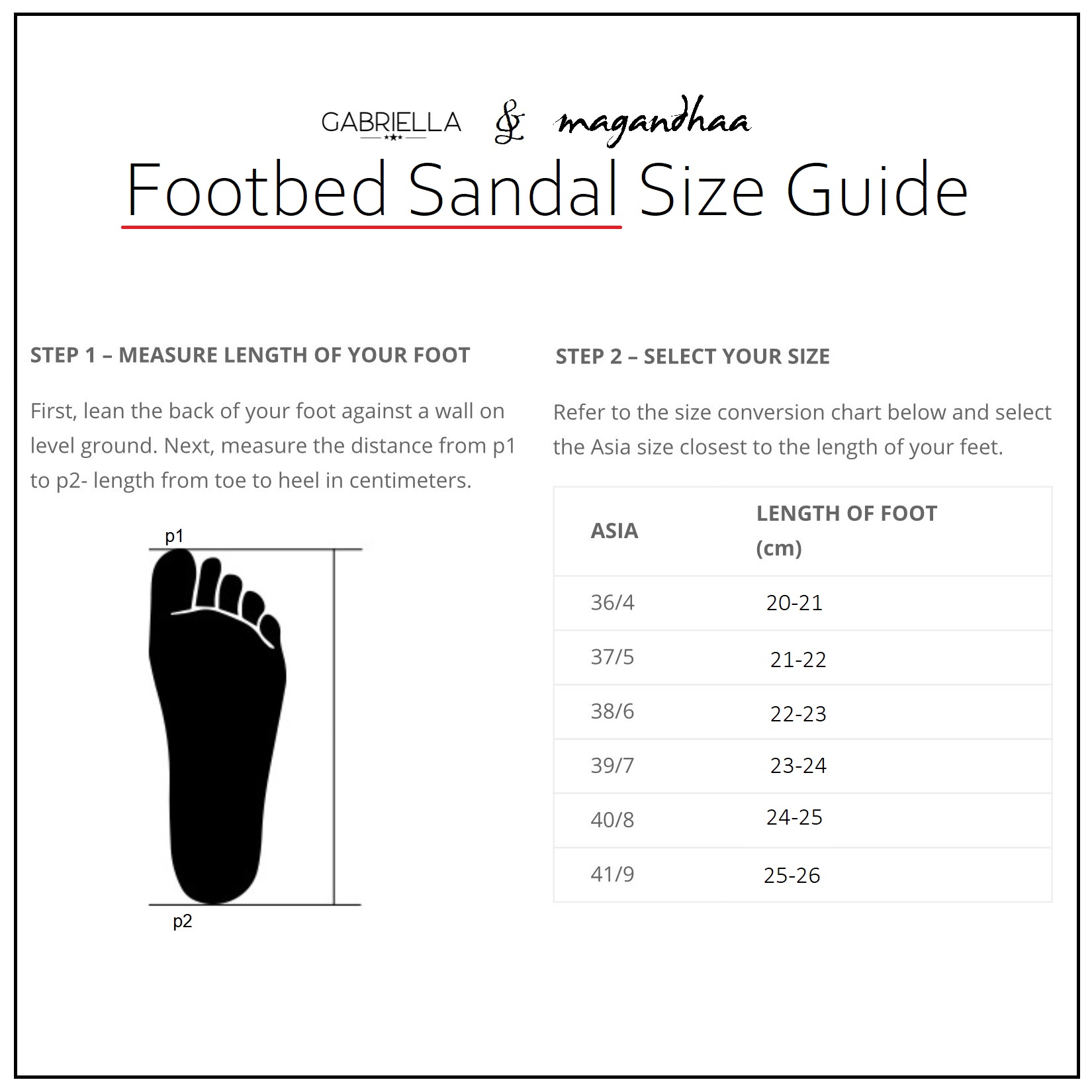 Size Chart – Footbed Sandal – GABRIELLASPICK.COM